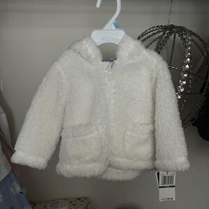 7 For All Mankind Infant Baby Kids White Sherpa Zip Hood Jacket Size 0-3 Months